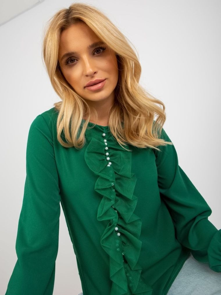 Bluzka damska z długim rękawem, zielona, Lakerta