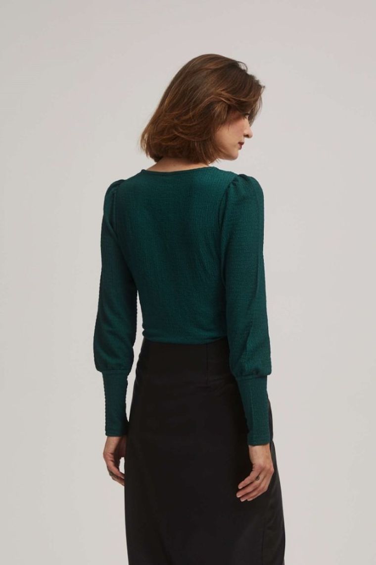 Bluzka damska z długim rękawem, zielona, Moodo