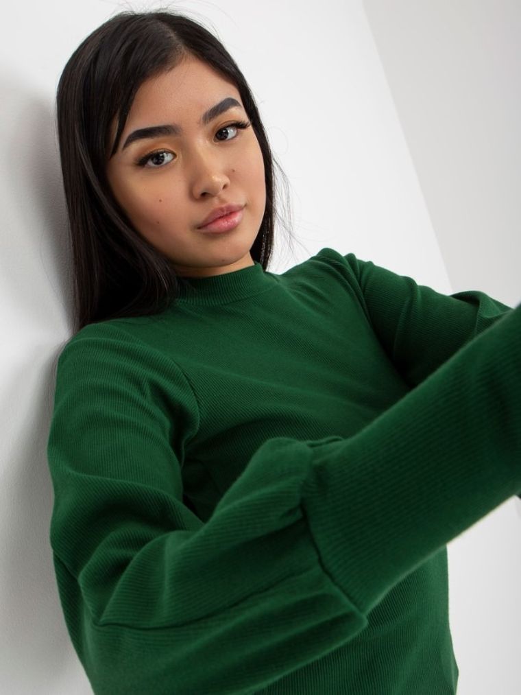 Bluzka damska z długim rękawem, zielona, Rue Paris