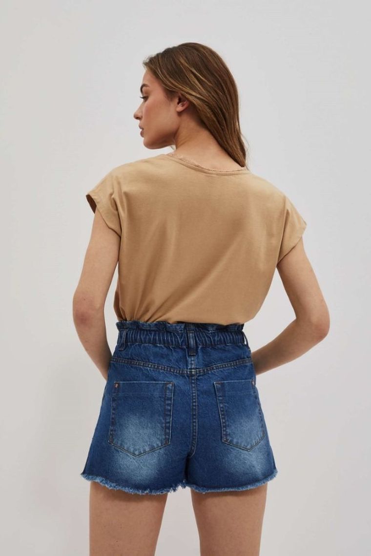 Bluzka damska z krótkim rękawem, beżowa, Moodo