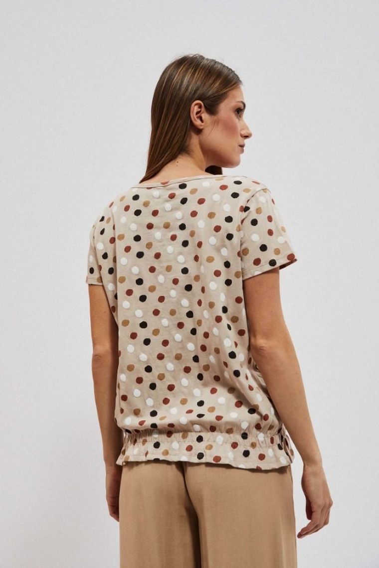 Bluzka damska z krótkim rękawem, beżowa, Moodo