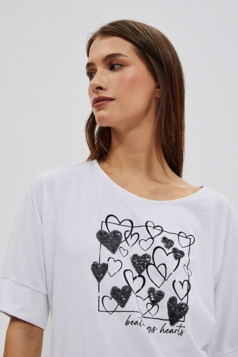 Bluzka damska z krótkim rękawem, biała, Moodo