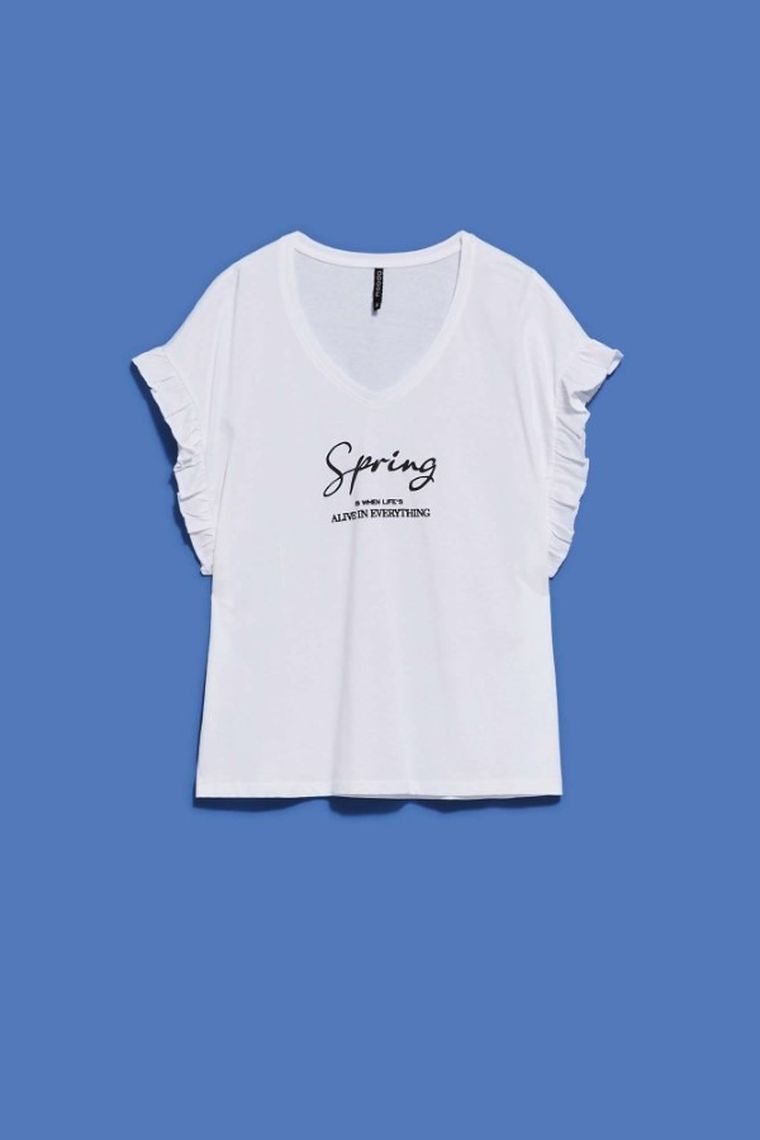 Bluzka damska z krótkim rękawem, biała, Moodo