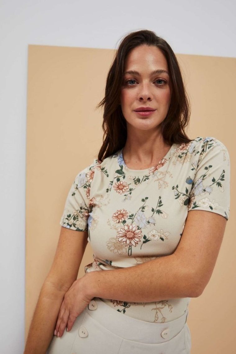 Bluzka damska z krótkim rękawem, biała, Moodo