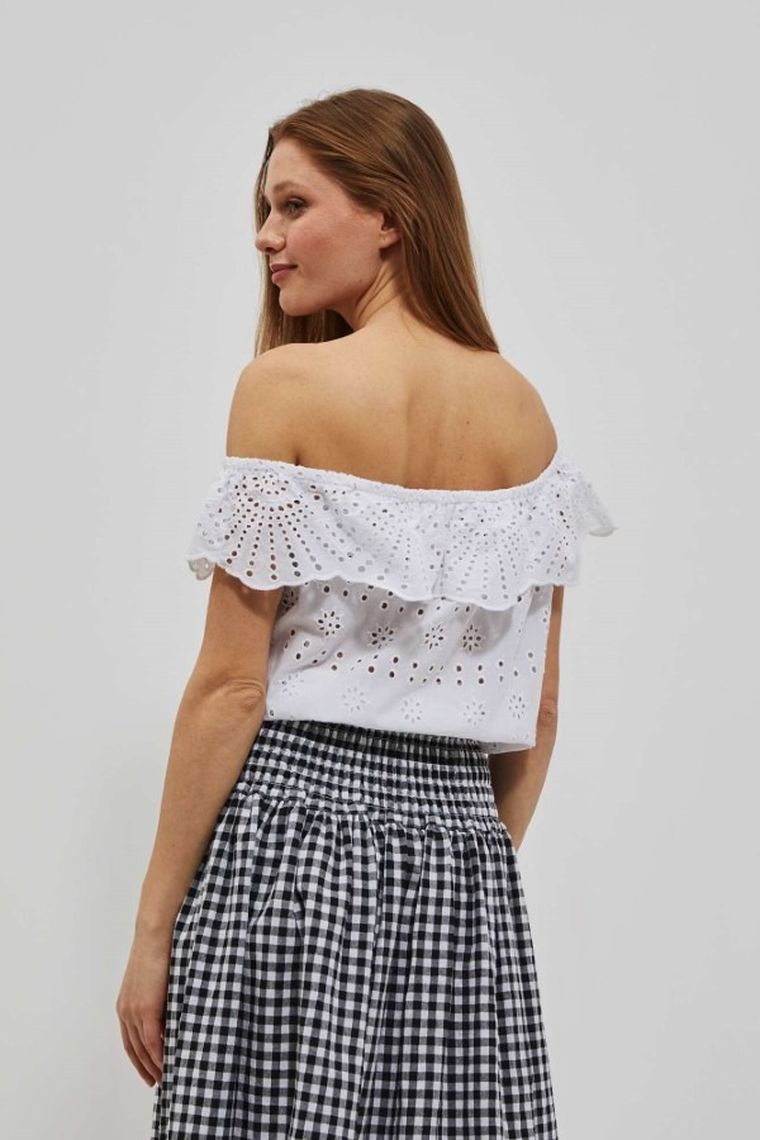 Bluzka damska z krótkim rękawem, biała, Moodo