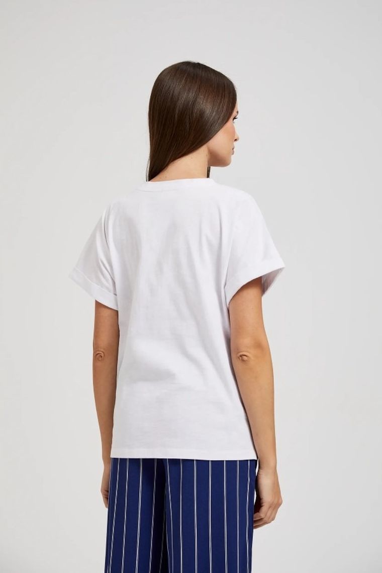 Bluzka damska z krótkim rękawem, biała, Moodo