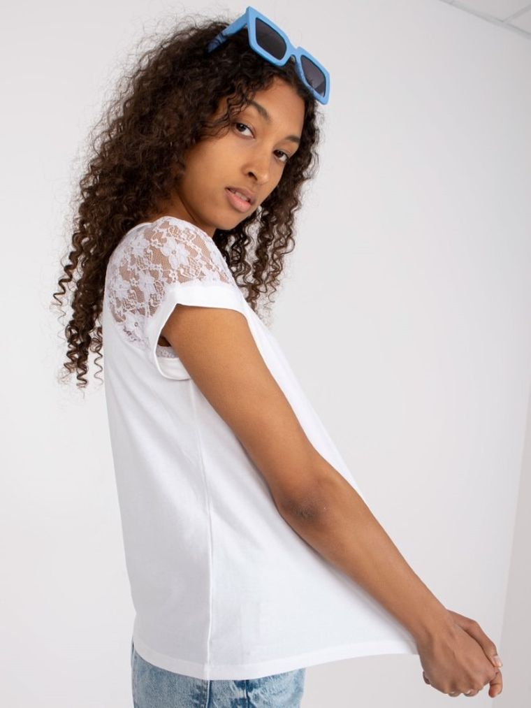 Bluzka damska z krótkim rękawem, biała, Rue Paris