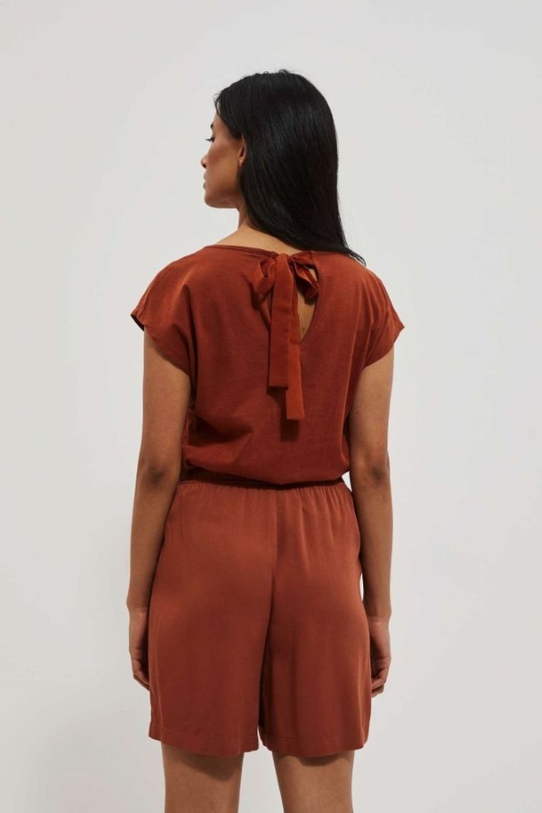 Bluzka damska z krótkim rękawem, brązowa, Moodo