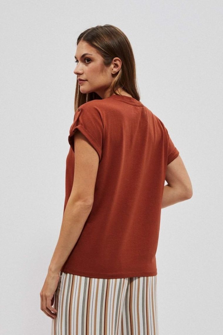 Bluzka damska z krótkim rękawem, brązowa, Moodo