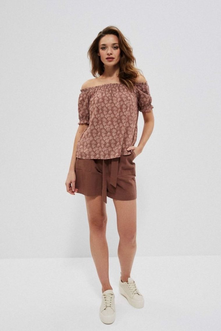 Bluzka damska z krótkim rękawem, brązowa, Moodo