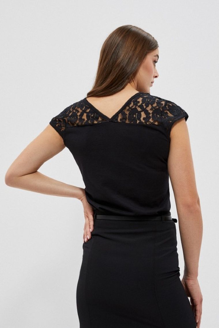 Bluzka damska z krótkim rękawem, czarna, Moodo