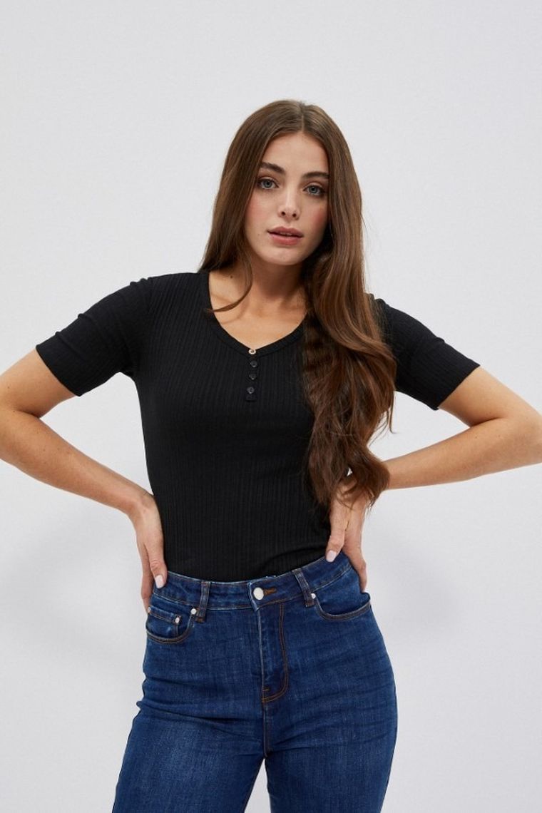 Bluzka damska z krótkim rękawem, czarna, Moodo