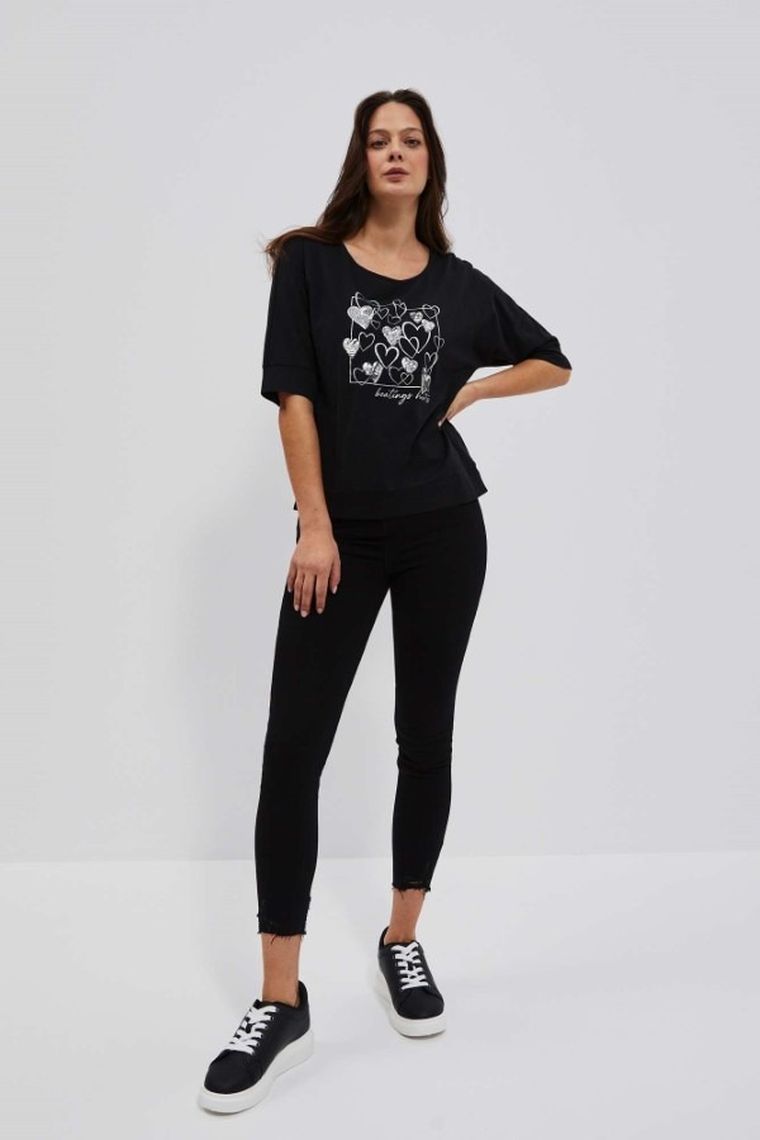 Bluzka damska z krótkim rękawem, czarna, Moodo