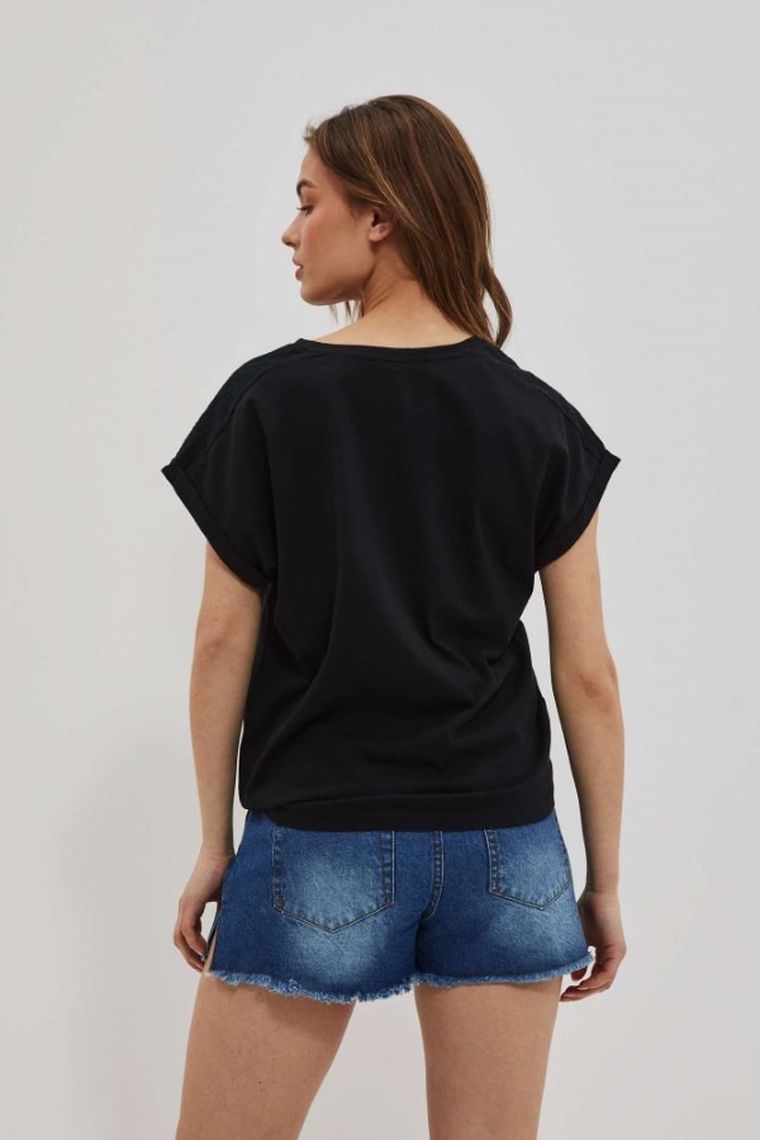 Bluzka damska z krótkim rękawem, czarna, Moodo