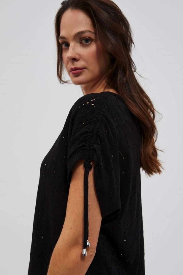 Bluzka damska z krótkim rękawem, czarna, Moodo