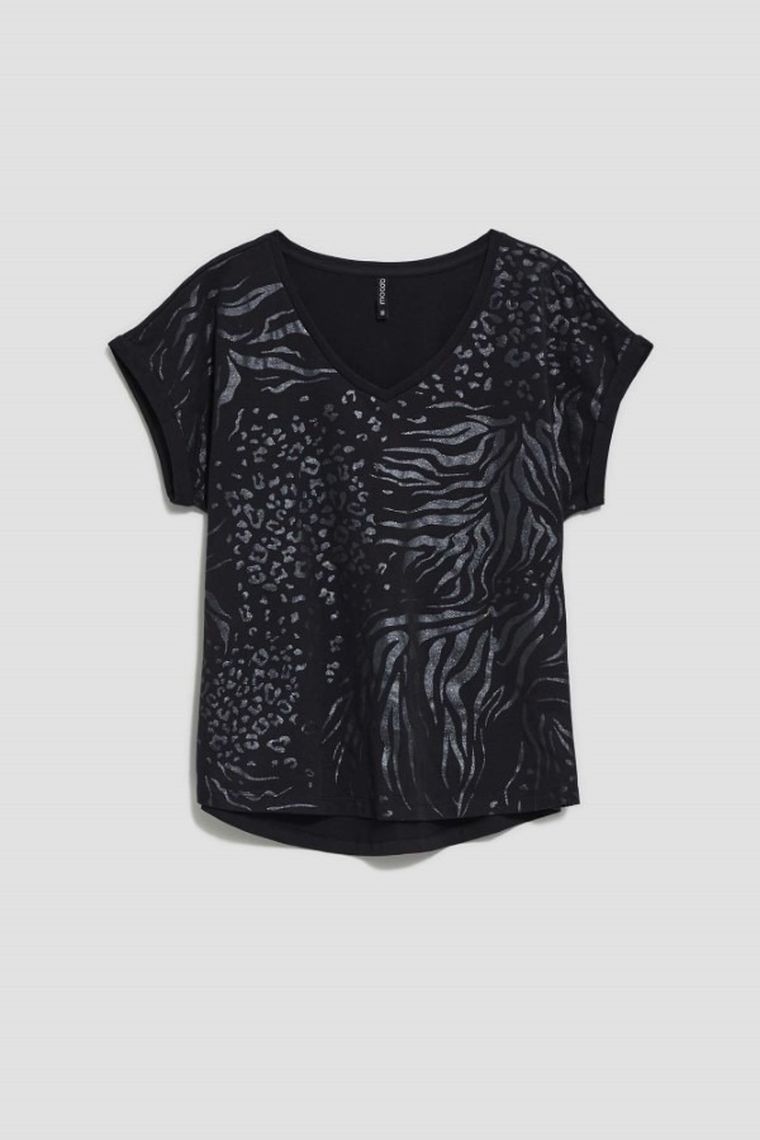 Bluzka damska z krótkim rękawem, czarna, Moodo