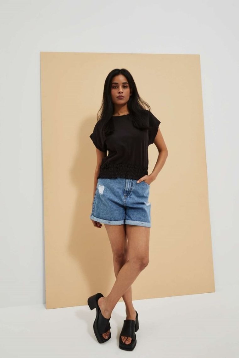 Bluzka damska z krótkim rękawem, czarna, Moodo