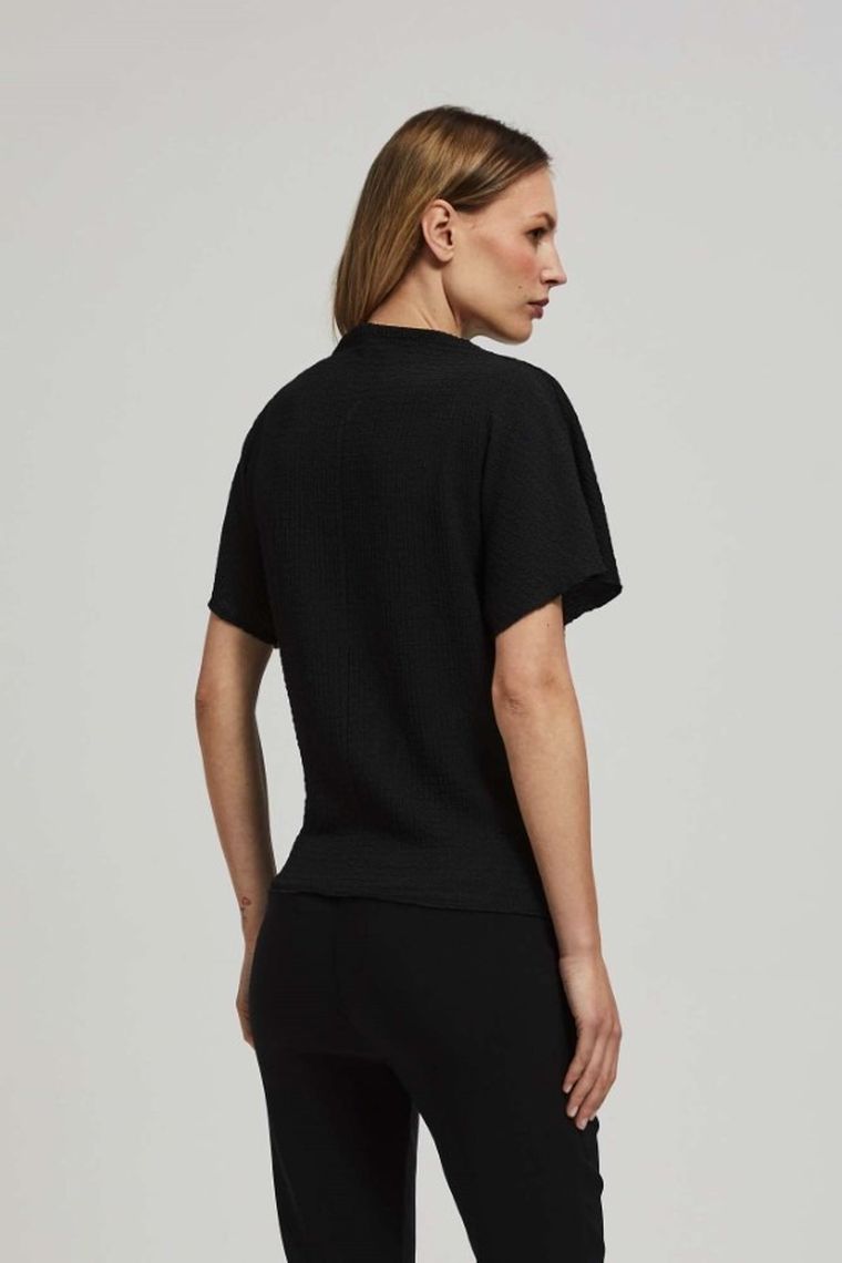 Bluzka damska z krótkim rękawem, czarna, Moodo