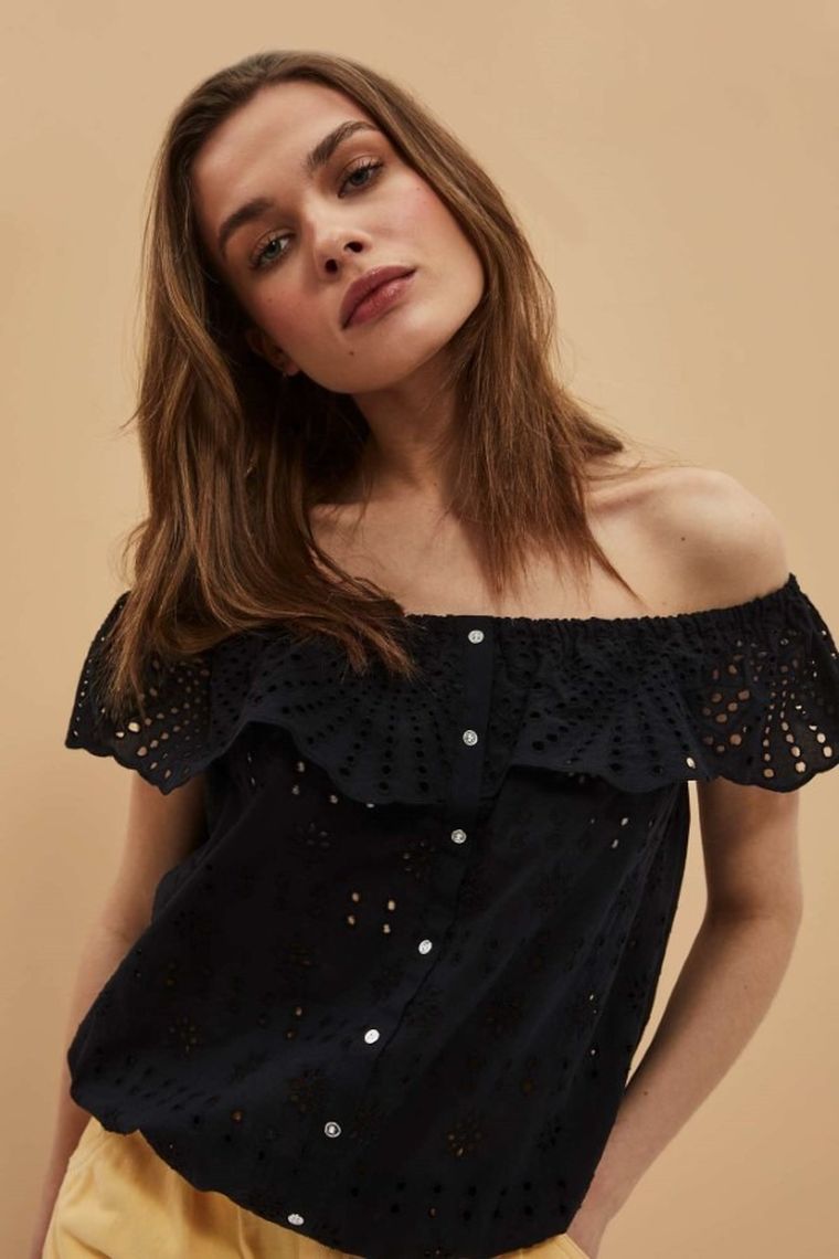 Bluzka damska z krótkim rękawem, czarna, Moodo