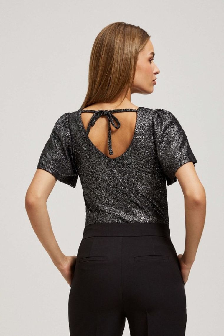 Bluzka damska z krótkim rękawem, czarna, Moodo