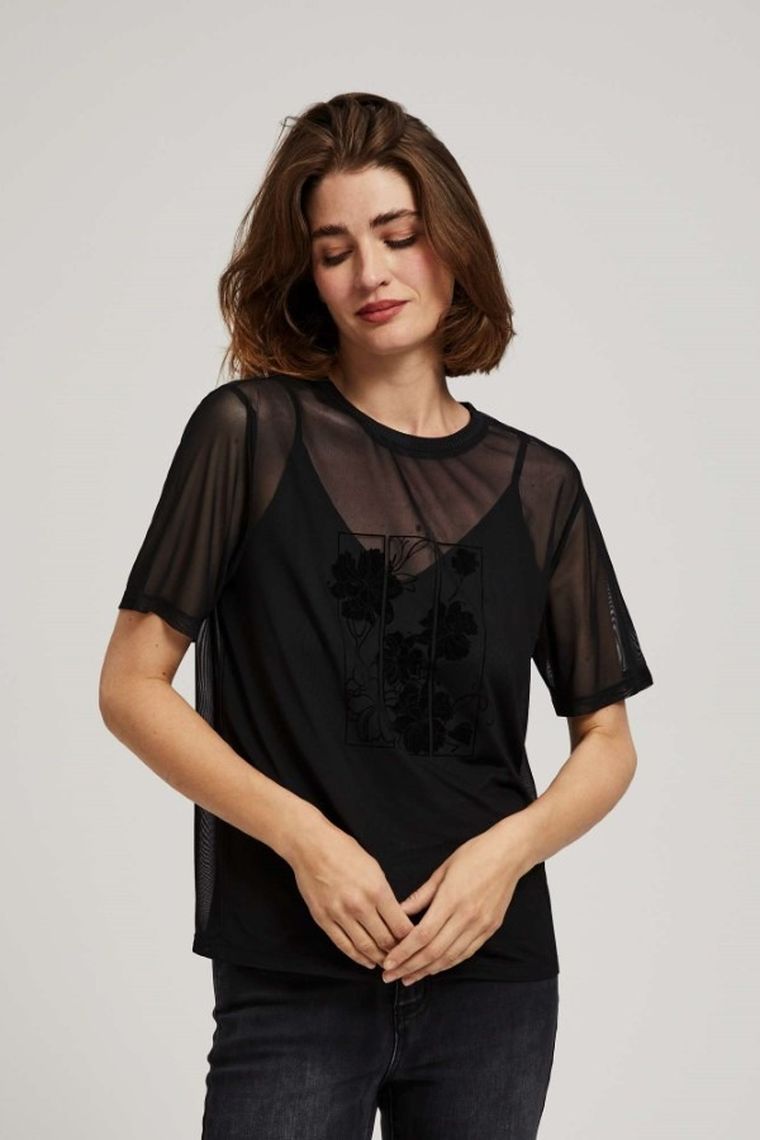 Bluzka damska z krótkim rękawem, czarna, Moodo