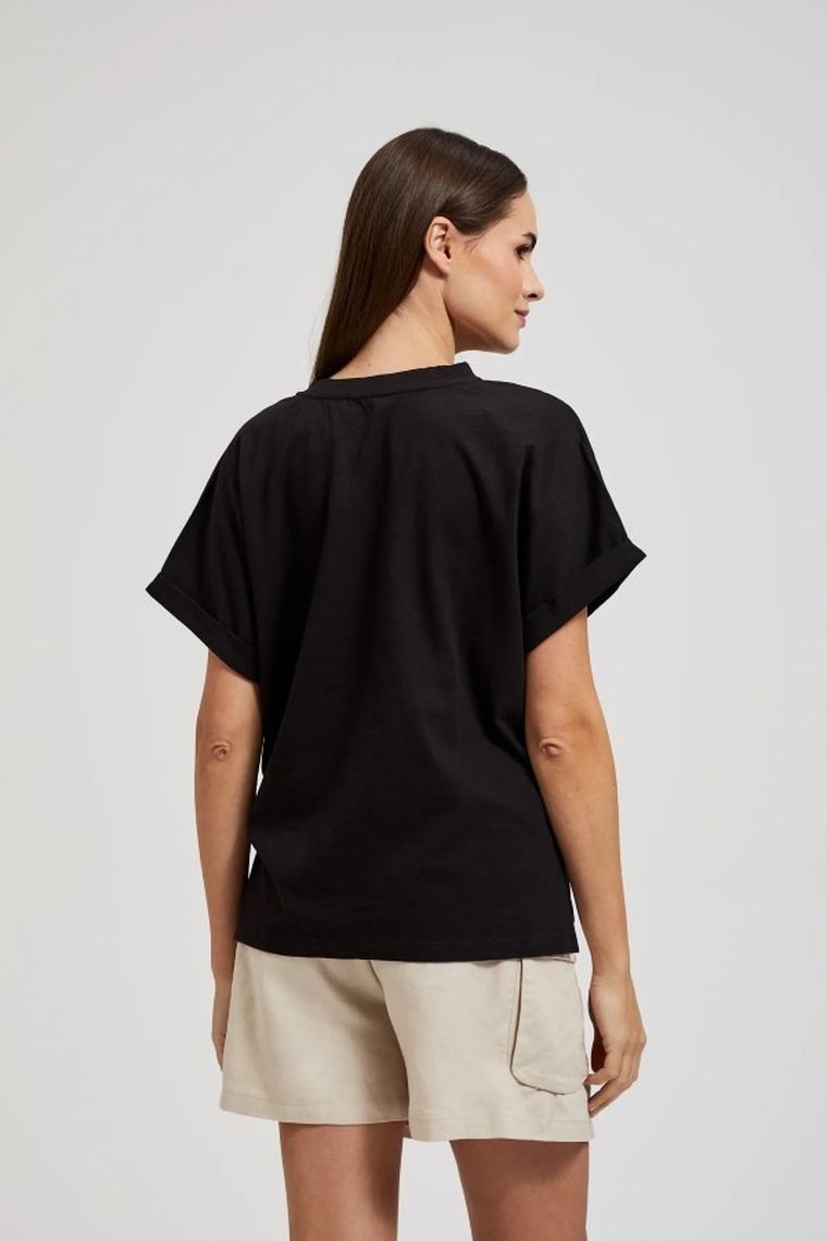 Bluzka damska z krótkim rękawem, czarna, Moodo