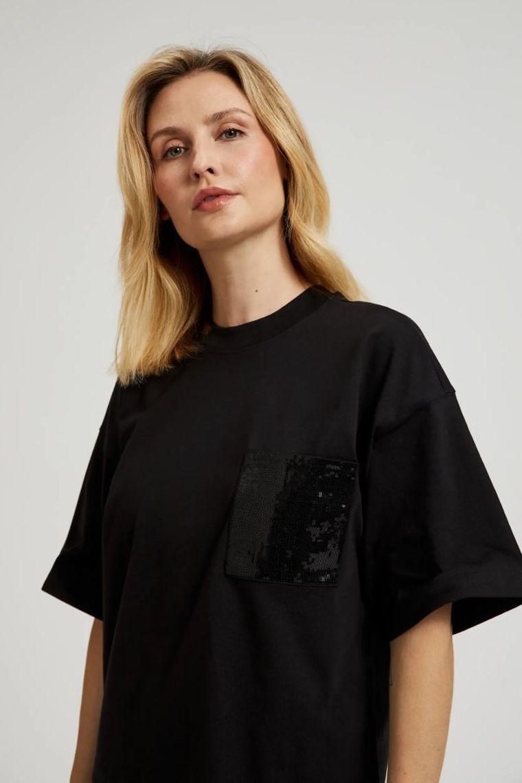 Bluzka damska z krótkim rękawem, czarna, Moodo