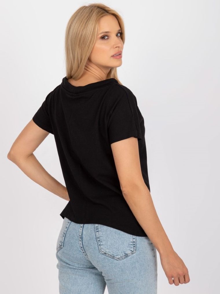 Bluzka damska z krótkim rękawem, czarna, Rue Paris