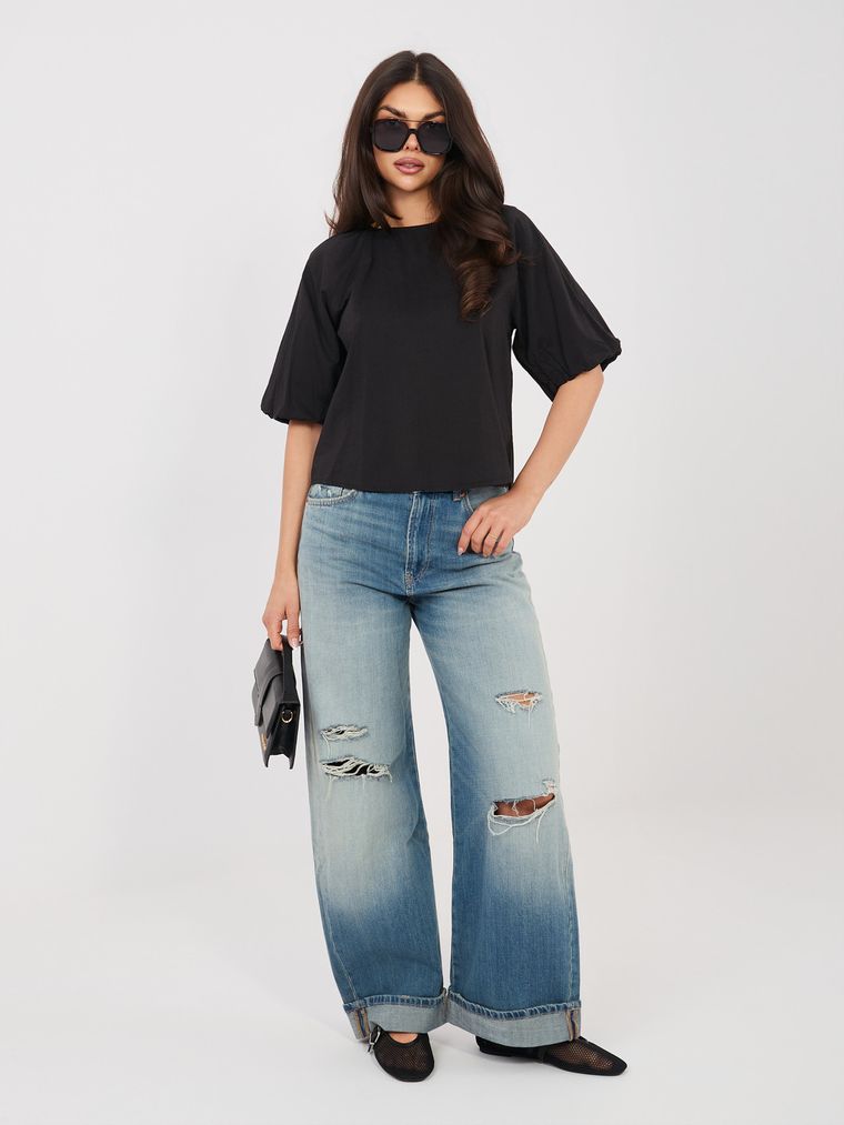 Bluzka damska z krótkim rękawem, czarna, Sublevel