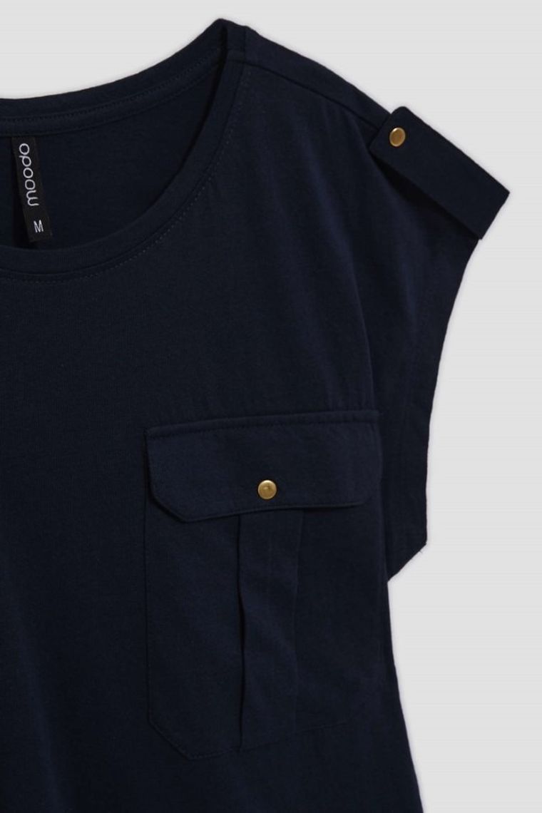Bluzka damska z krótkim rękawem, granatowa, Moodo
