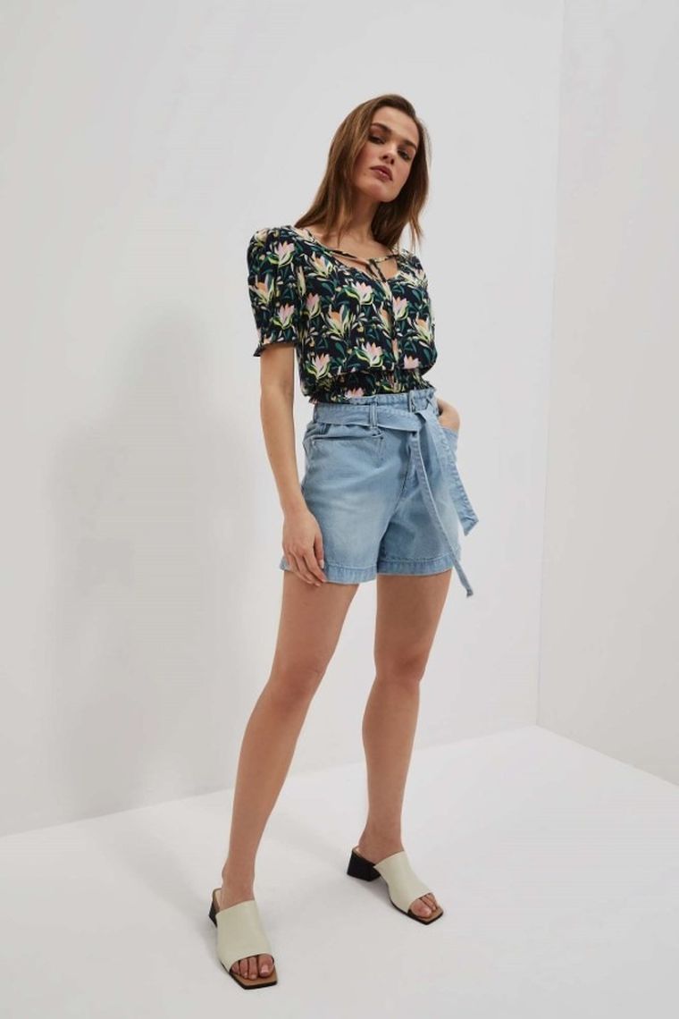 Bluzka damska z krótkim rękawem, granatowa, Moodo