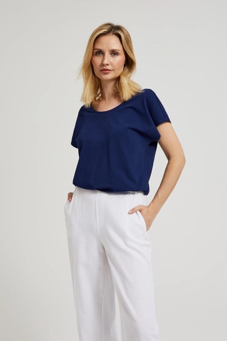 Bluzka damska z krótkim rękawem, granatowa, Moodo