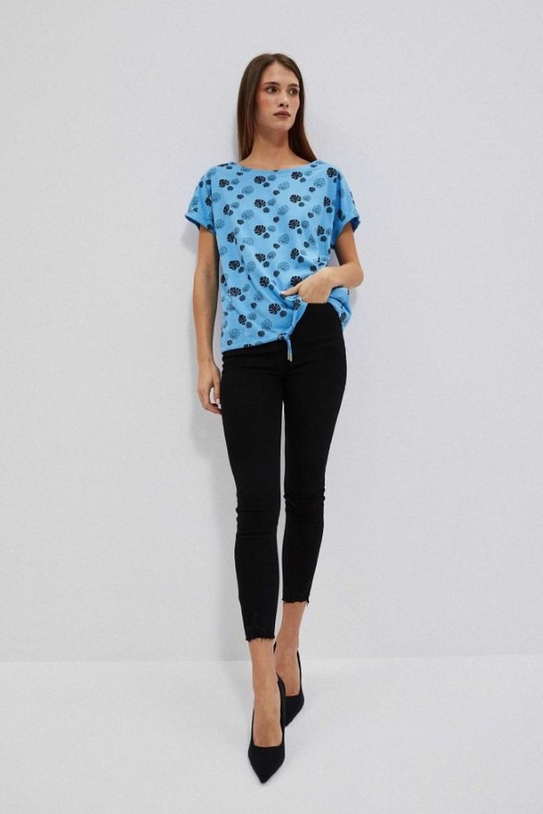 Bluzka damska z krótkim rękawem, niebieska, Moodo