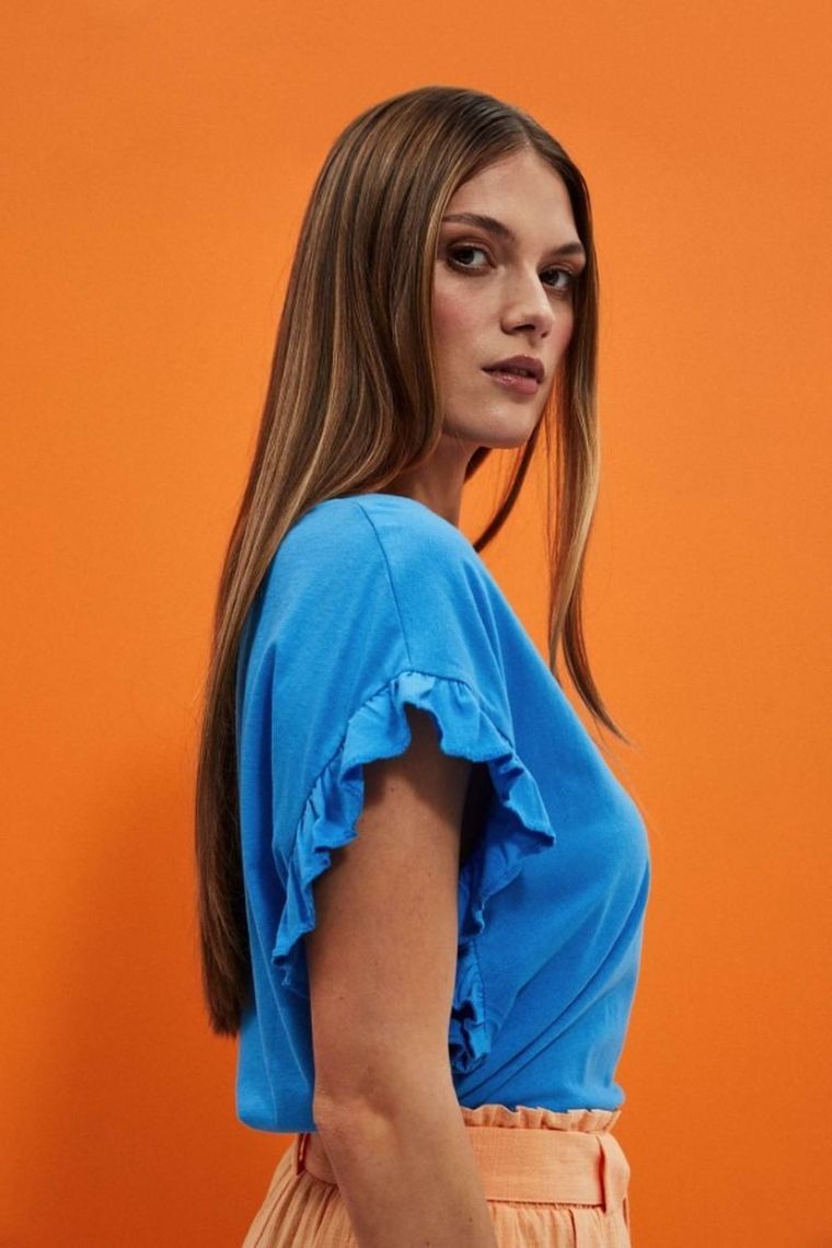 Bluzka damska z krótkim rękawem, niebieska, Moodo