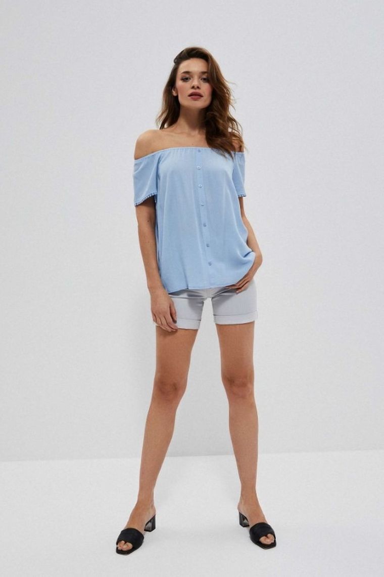 Bluzka damska z krótkim rękawem, niebieska, Moodo