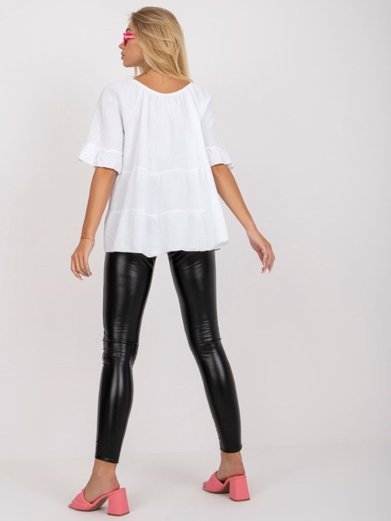 Bluzka damska z krótkim rękawem, oversize, biała, Och Bella