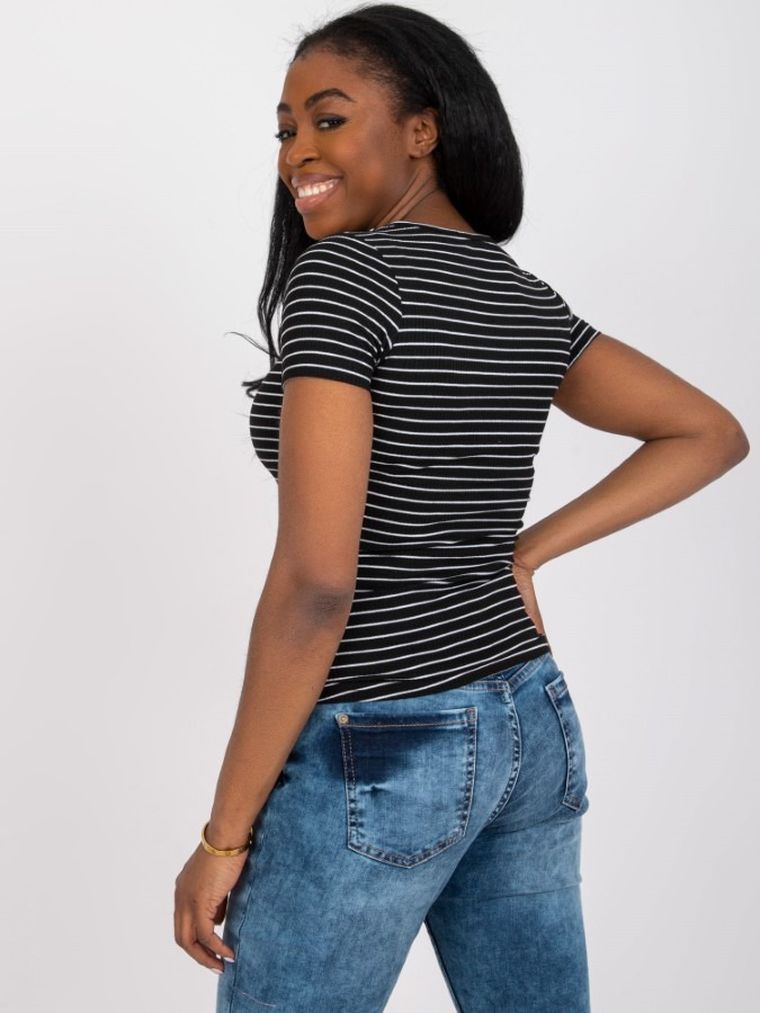 Bluzka damska z krótkim rękawem, prążkowana, mix, Och Bella