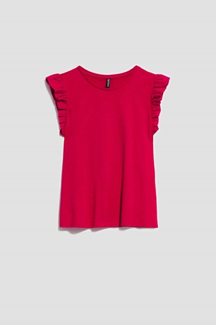 Bluzka damska z krótkim rękawem, różowa, Moodo