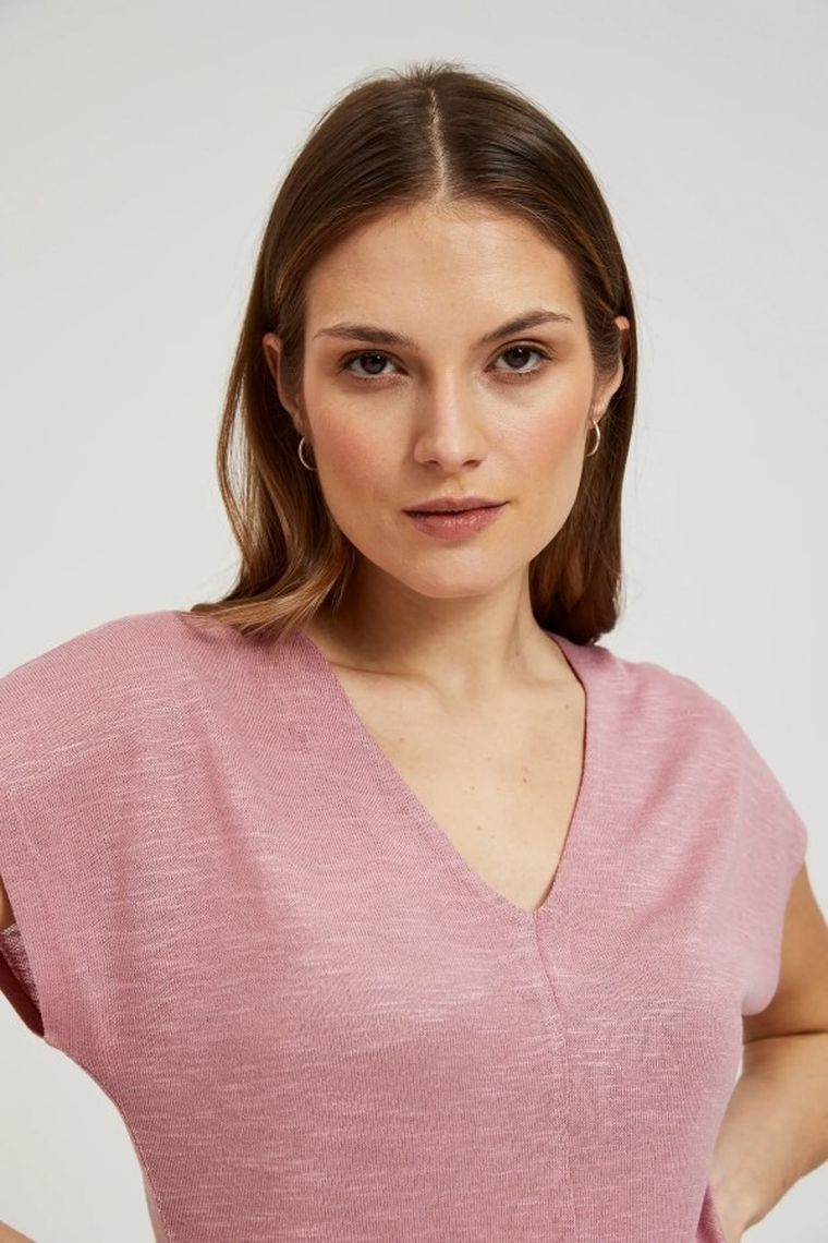 Bluzka damska z krótkim rękawem, różowa, Moodo