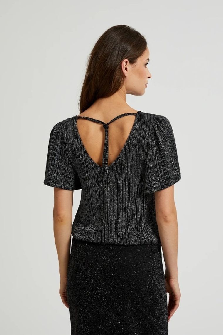 Bluzka damska z krótkim rękawem, srebrna, Moodo