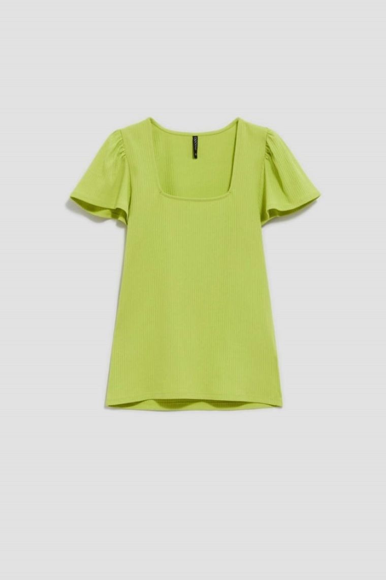 Bluzka damska z krótkim rękawem, zielona, Moodo