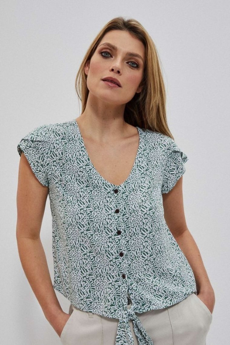 Bluzka damska z krótkim rękawem, zielona, Moodo