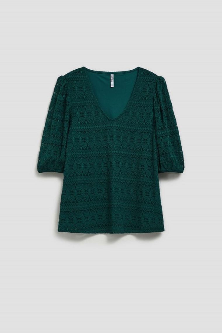 Bluzka damska z krótkim rękawem, zielona, Moodo