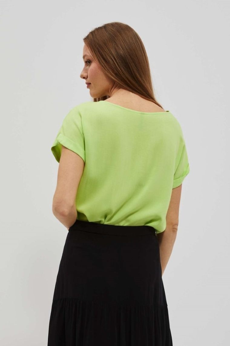 Bluzka damska z krótkim rękawem, zielona, Moodo