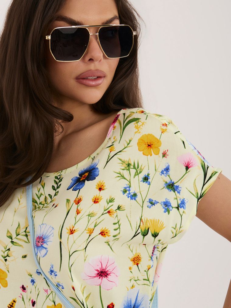 Bluzka damska z krótkim rękawem, żółta, Sublevel