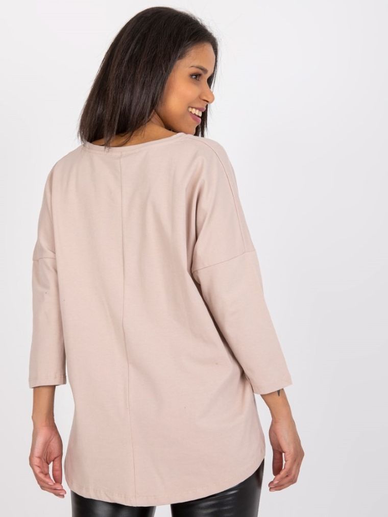 Bluzka damska z rękawem 3/4, beżowa, Relevance