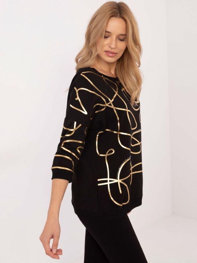 Bluzka damska z rękawem 3/4, czarna, Calimera