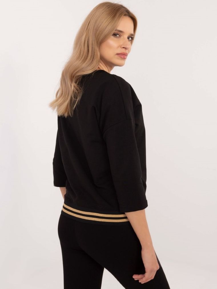 Bluzka damska z rękawem 3/4, czarna, Calimera