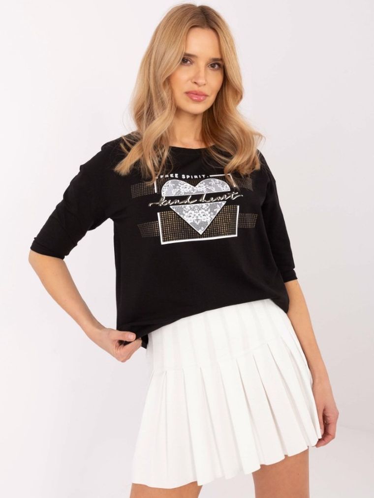 Bluzka damska z rękawem 3/4, czarna, Calimera