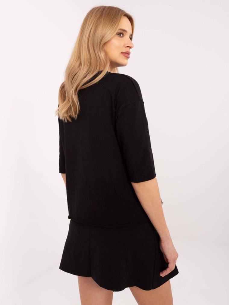 Bluzka damska z rękawem 3/4, czarna, Calimera